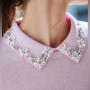 ZARA SHIRT COLLAR PEARL KNIT SWEATER